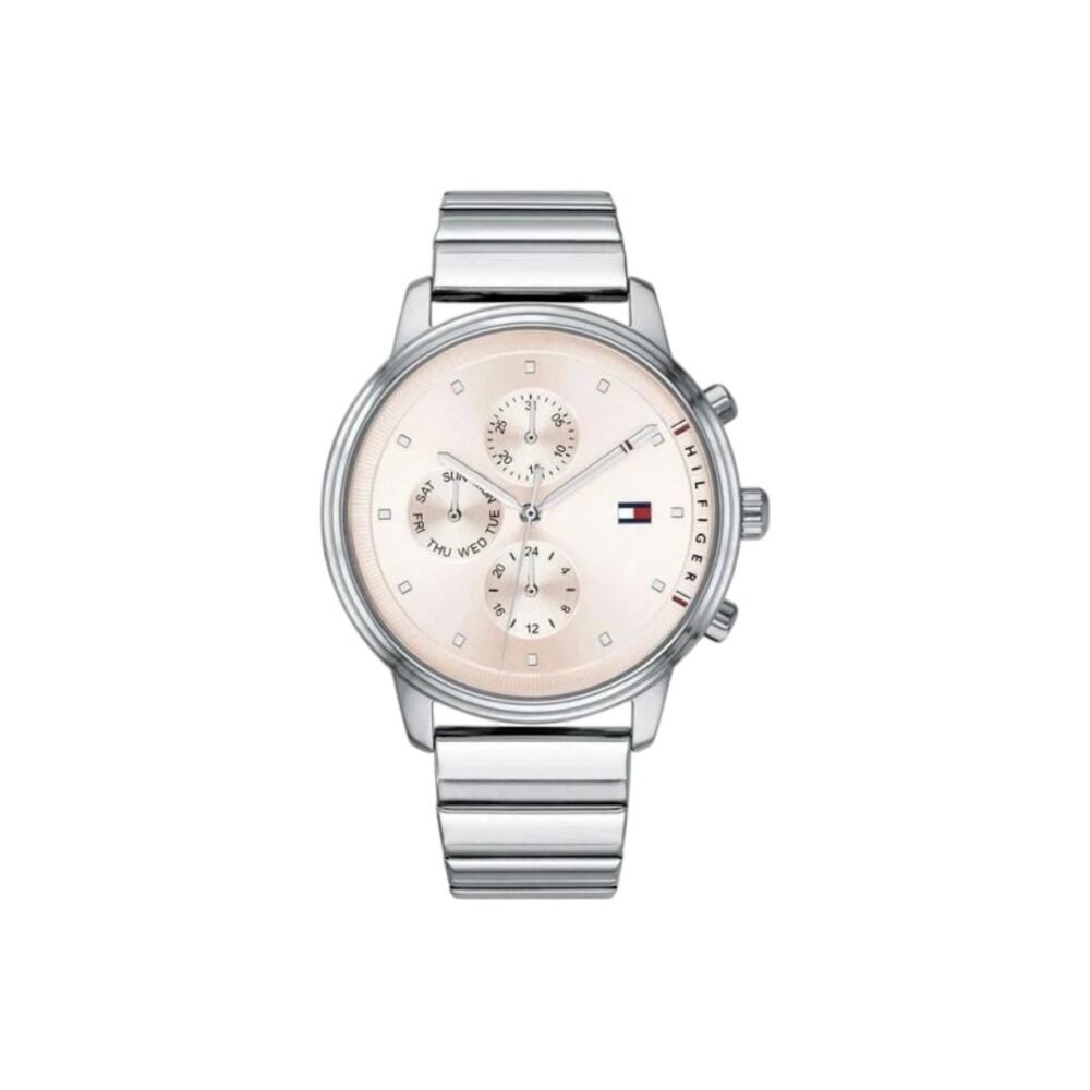 RELOJ TOMMY HILFIGER PARA DAMA EN ACERO PLATEADO TABLERO ROSADO